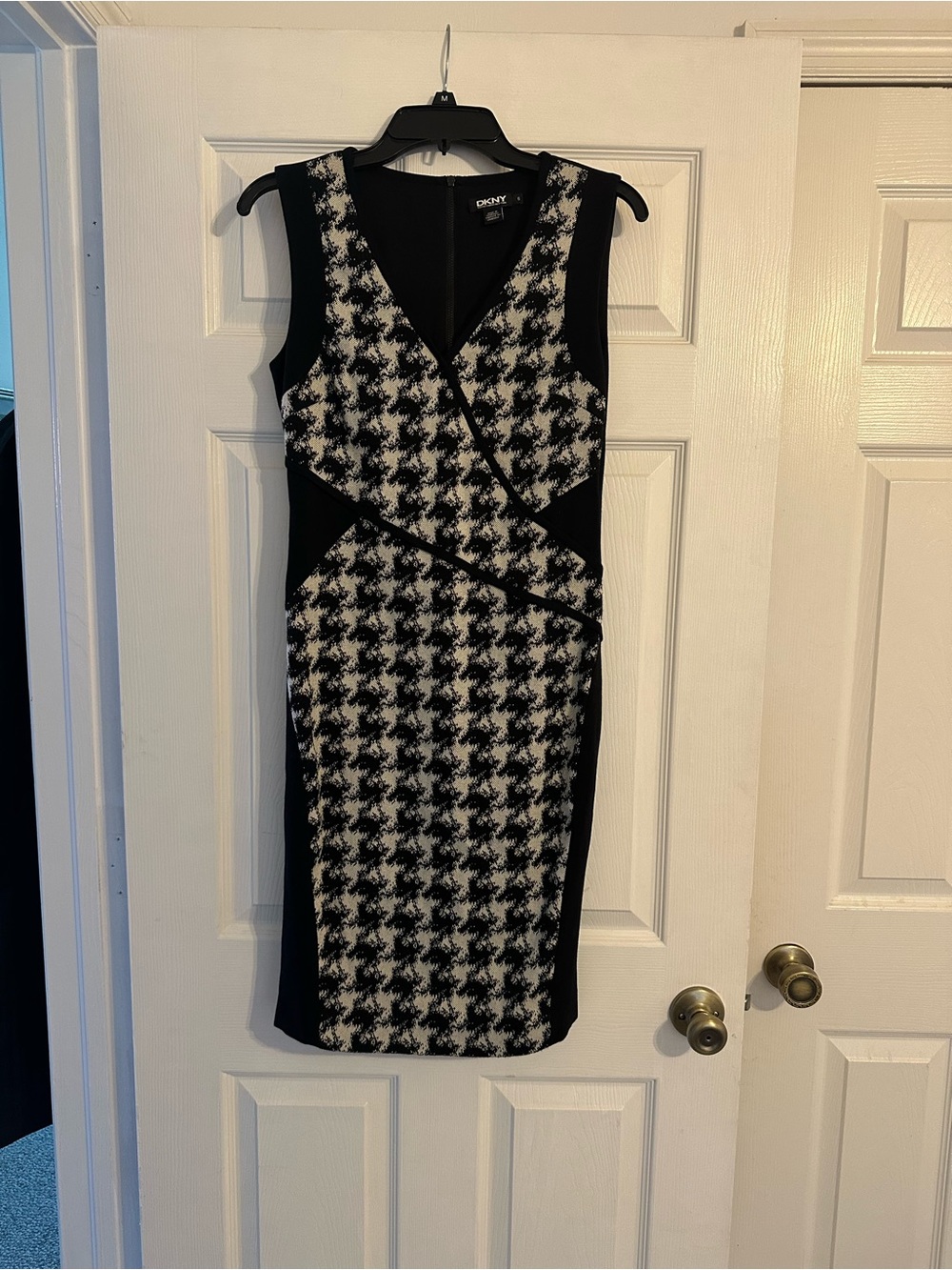 DKNY Black and White Houndstooth Midi Sheath Dress